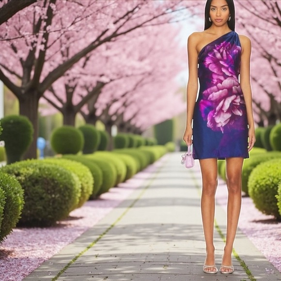 Cami NYC One-Shoulder Dress in Blue and Pink. Small. NWT - Picture 1 of 12